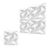 A close-up view of white 3D diamond textured wall panels with geometric facets.