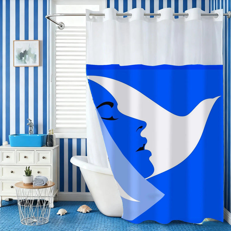 Modern Waffle-Weave Shower Curtain with Snap-In Liner