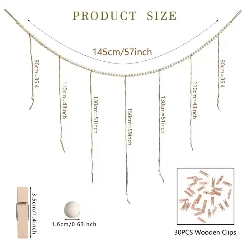 Wooden Beads Photo Garland for Wall Display