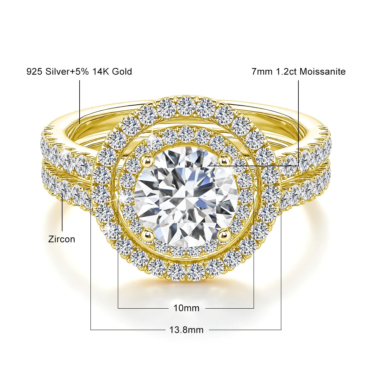 Anillo de Moissanita Redonda de 1.2ct en Plata de Ley 925
