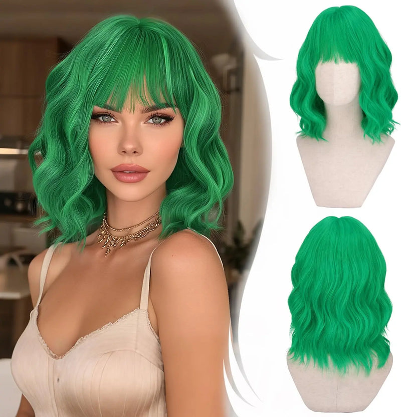 Short Wavy Bob Wig with Bangs