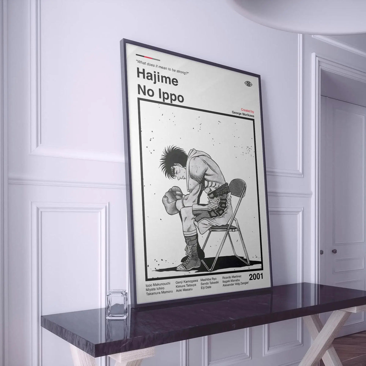 Canvas wall art featuring a black and white illustration from Hajime no Ippo boxing anime titled No Ippo