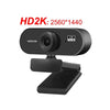 Schwarze HD2K 2560x1440 Webcam mit Montagebasis.