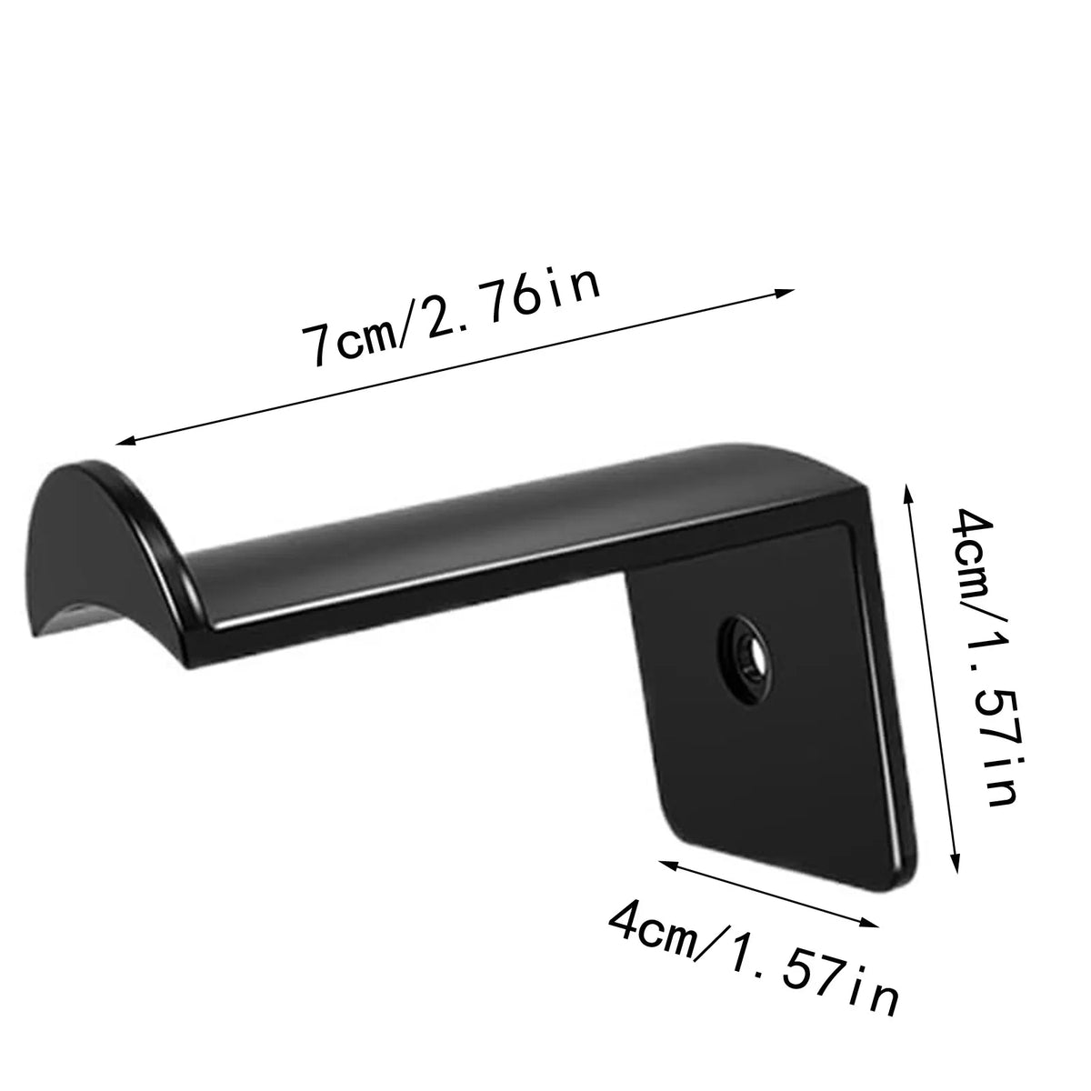 Black minimalist wall-mounted hat hook with strong adhesive, shown in profile view.