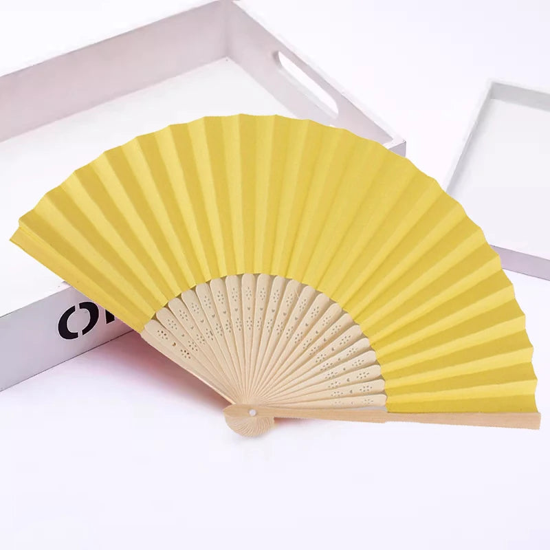 Classic Bamboo Folding Fan with Blank Canvas Design