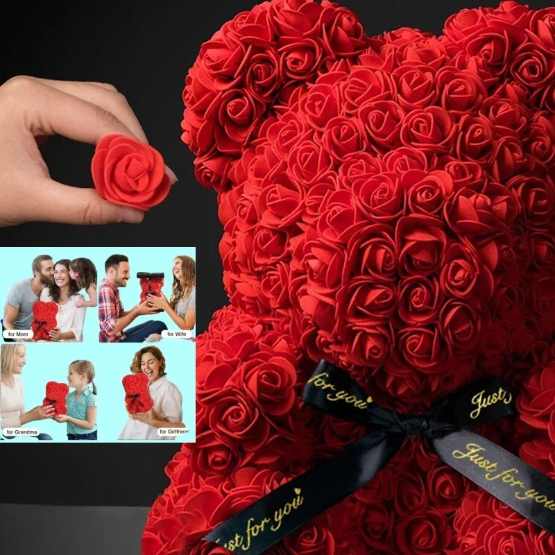 Eternal Rose Teddy Bear Gift for Mom, Valentine's Day & Home Décor