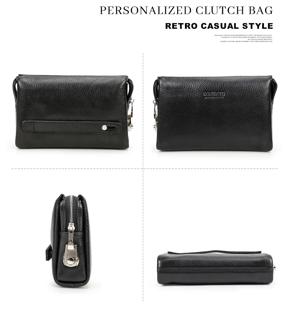 Men's Full-Grain Leather Clutch with Password Lock