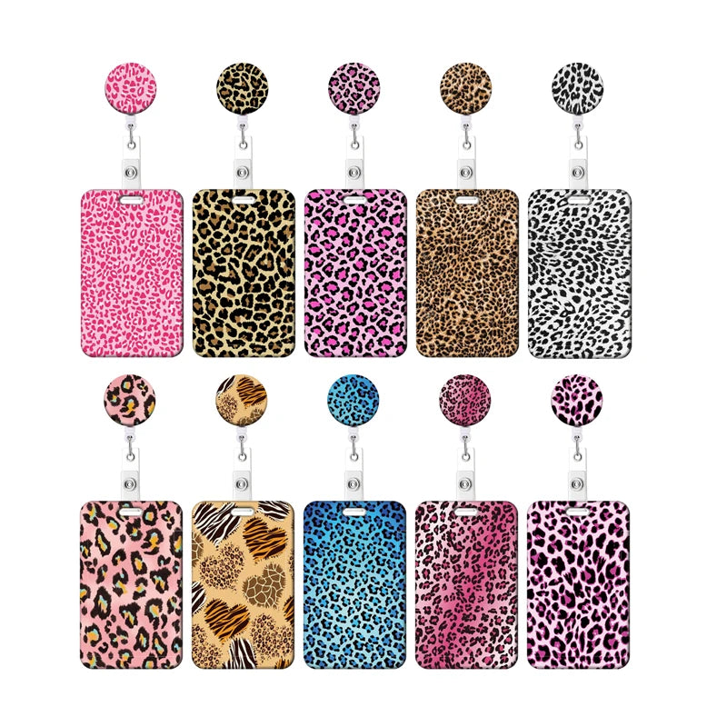 Leopard Print Retractable Badge Holder with Clip