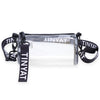 Clear crossbody bag with black adjustable strap and Tinyat branding