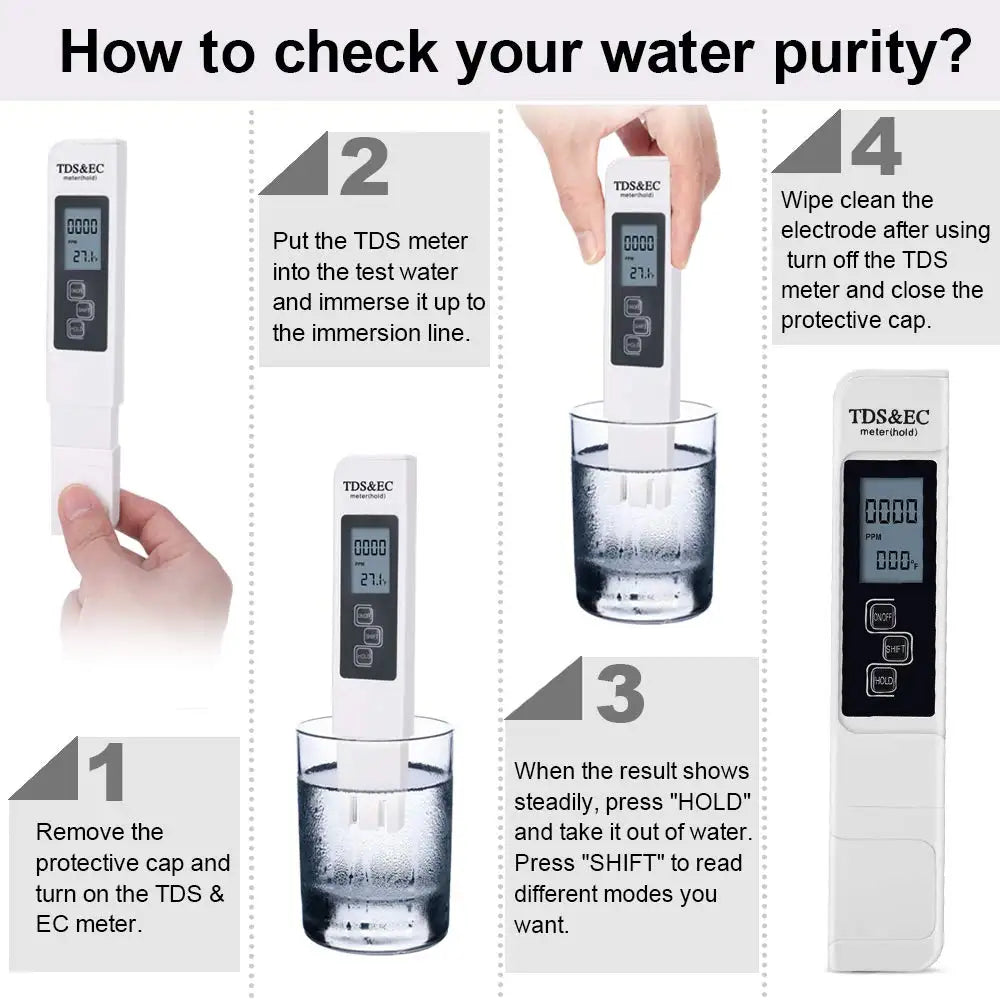 3-in-1 Digital Water Quality Tester with LCD Display