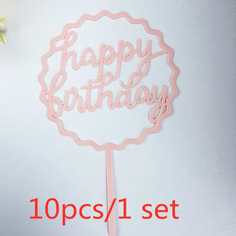 Gold Acrylic Happy Birthday Cake Toppers (Set of 10)