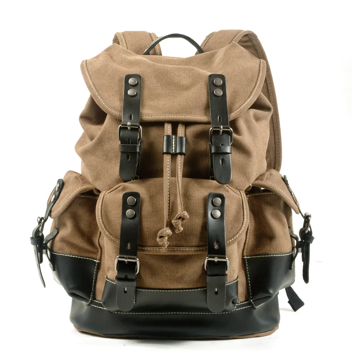 Canvas & Leather Travel Backpack – Waterproof, Large Capacity for School, Work & Hiking