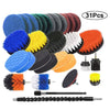 A set of 31 silicone and bristled brush attachments for power drills, including various colors like blue, yellow, orange, and