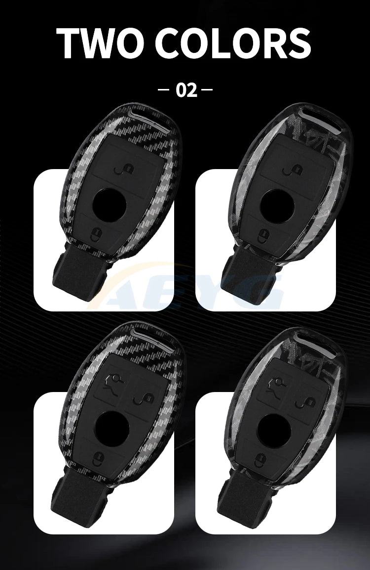Two black slim carbon fiber car key covers shown from different angles.