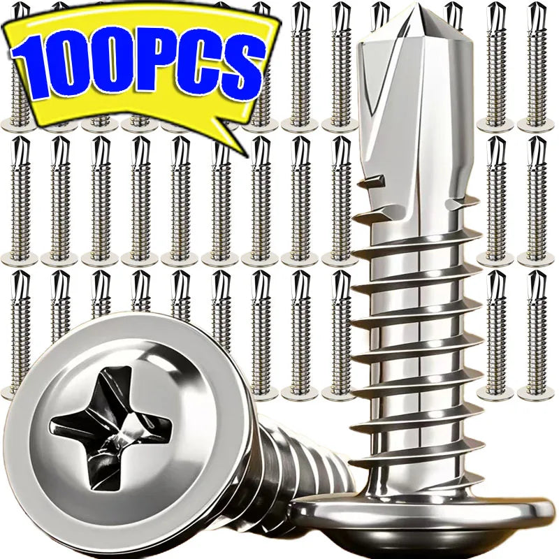 410 Stainless Steel Self-Tapping Screws with Truss Head (100-Pack)