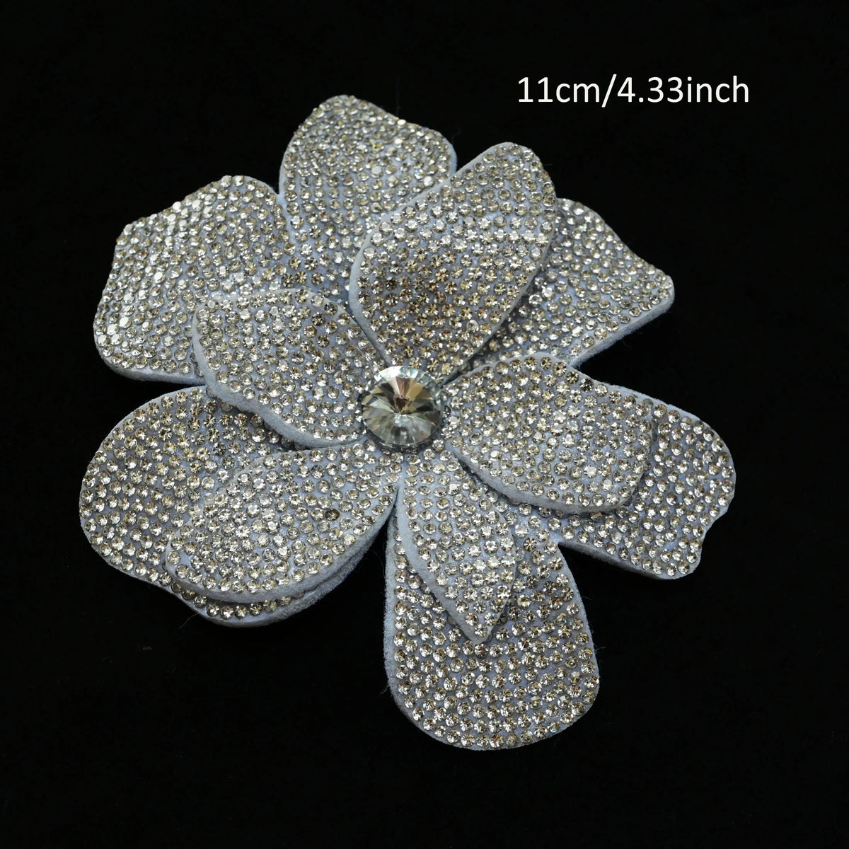 Silver crystal rhinestone flower sew-on patch for clothing and accessories