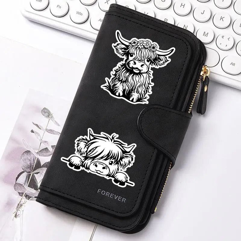 Adorable Highland Cow Long Wallet with Zipper Closure