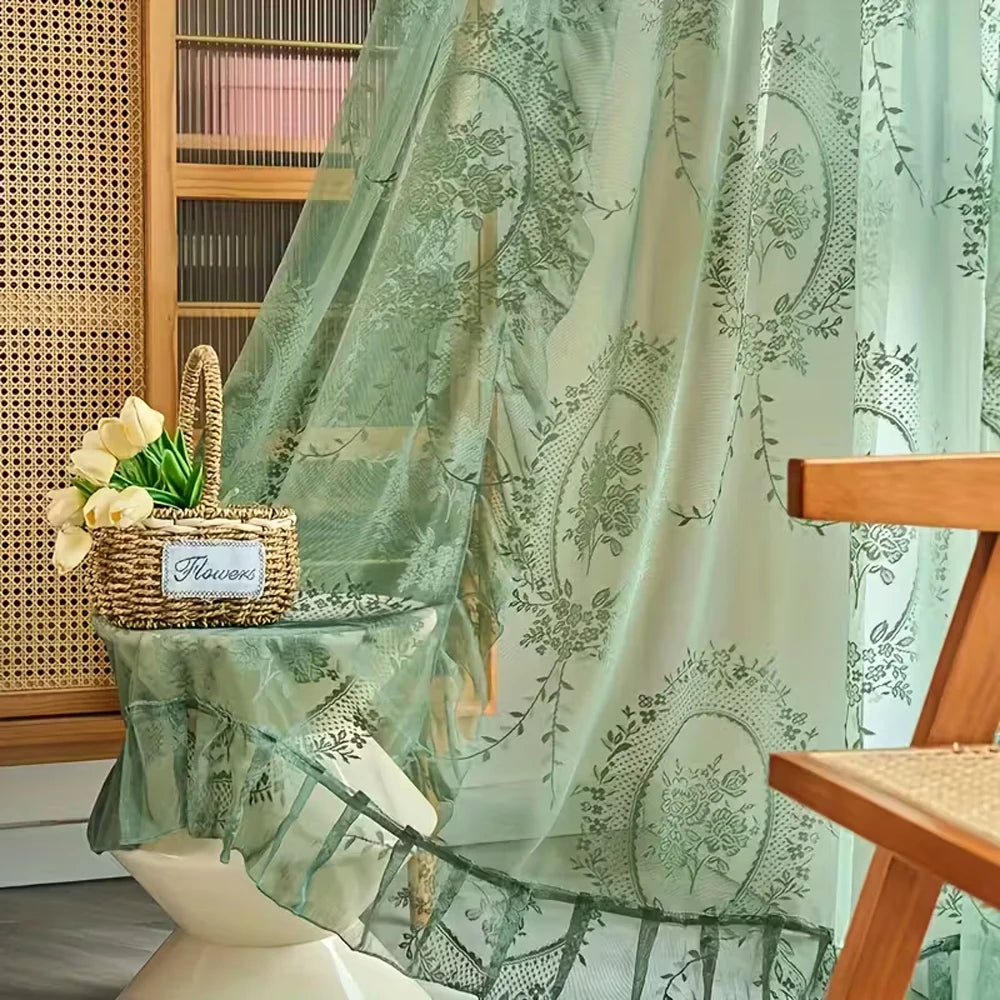 Floral Lace Window Curtain with Soft Sheer Fabric