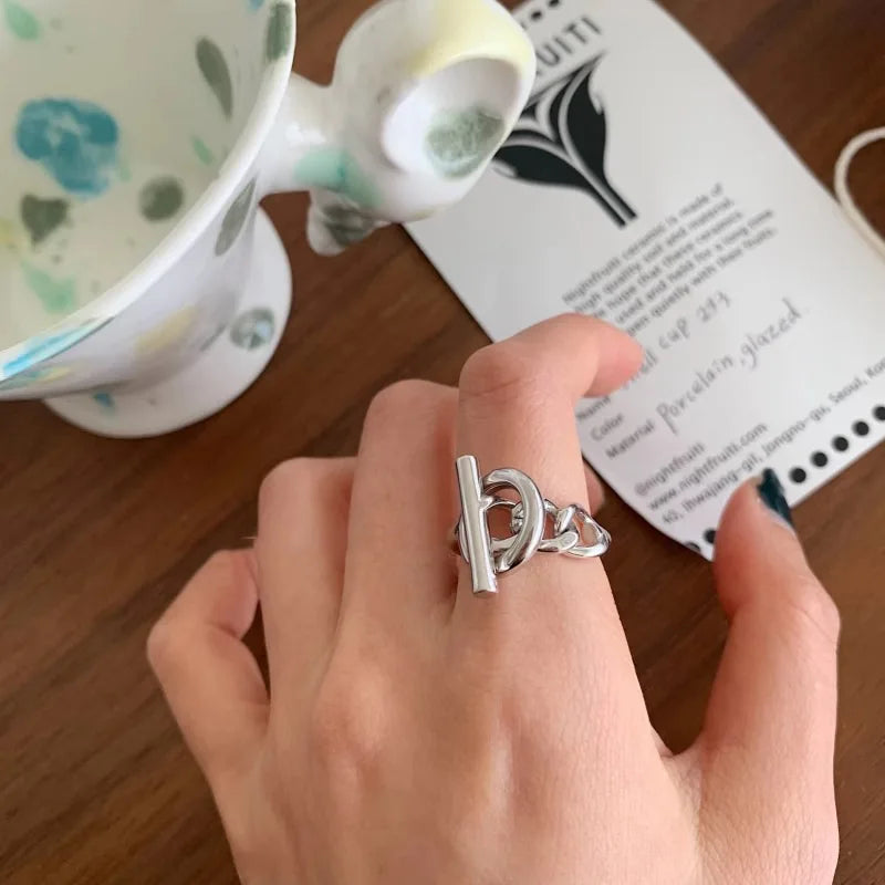 925 Sterling Silver Geometric Adjustable Ring