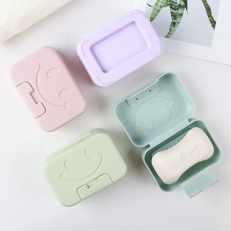 Smiley Face Lidded Soap Dish for Bathroom & Travel