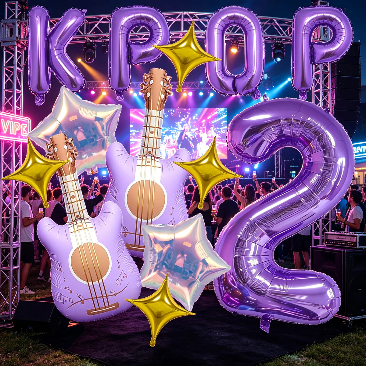 Purple Guitar Balloon Set for K-Pop Music Birthday Parties