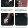 A series of steps demonstrating how to repair a crack in glass using a suction cup and liquid resin.