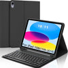 A black detachable wireless keyboard case for an iPad 10th or 11th generation device.