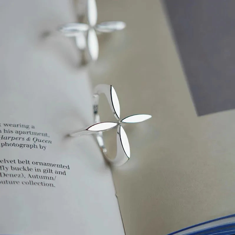 Adjustable Sterling Silver Cross Flower Ring