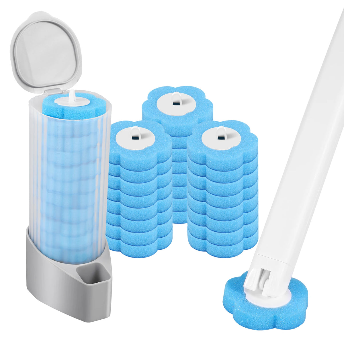 Disposable Toilet Brush Set with Self-Opening Holder