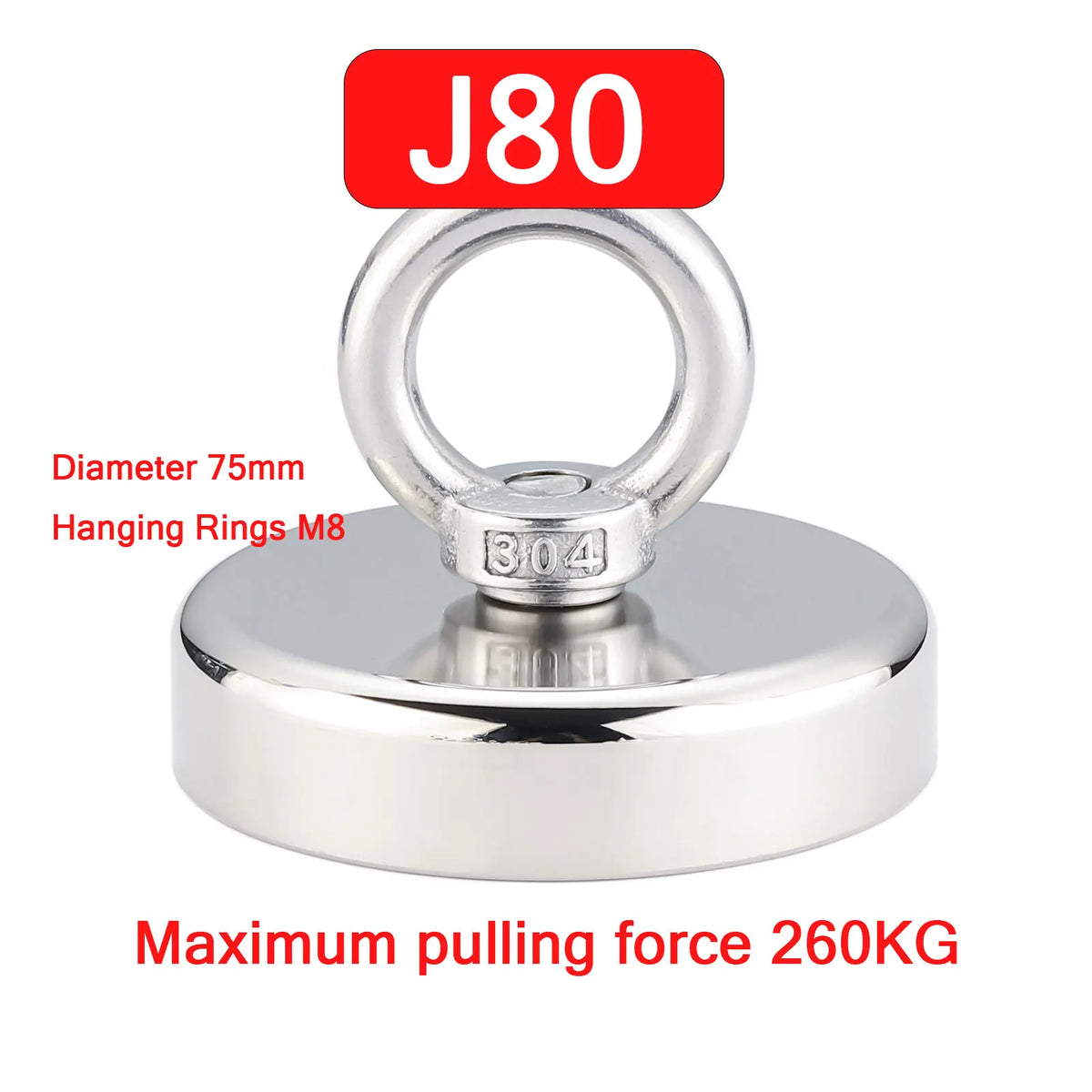 Silberner J80 Hängering mit M8-Gewinden und flacher Basis für Angelhaken