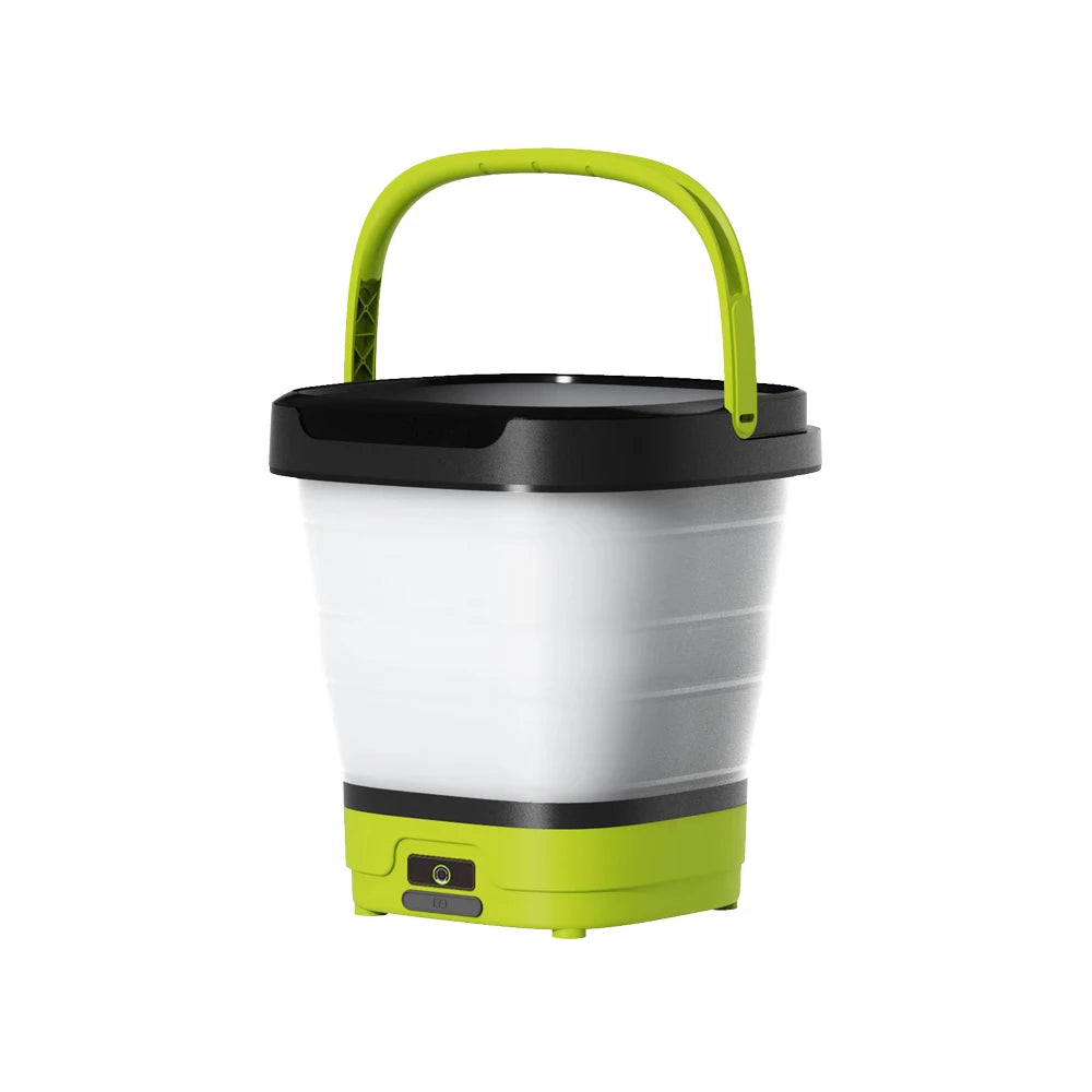 Tragbare kabellose Druckwaschmaschine mit limettgrünem Griff und schwarz-weißem Gehäuse.