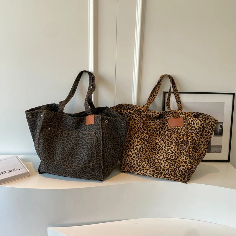 Vintage Leopard Print Canvas Tote Bag