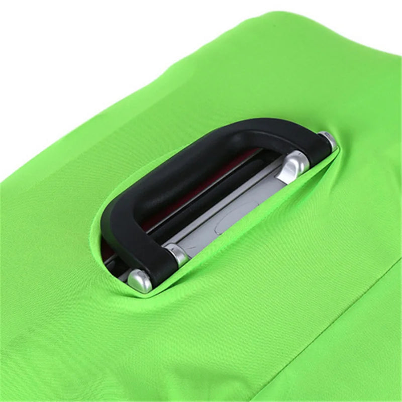A bright lime green elastic cover for travel luggage or suitcases.