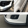 Close-up view of a white car's front bumper with a black carbon fiber rubber anti-collision strip installed.