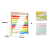 Wooden rainbow counting abacus with colored beads and a mathematical symbol chart