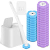 Un ensemble de têtes de brosse à toilette jetables avec longues poignées, incluant une brosse blanche et des brosses en mouss
