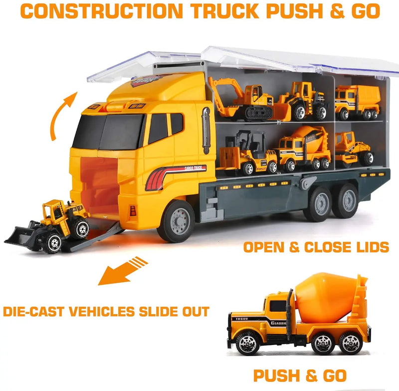 Set de 10 Vehículos de Construcción con Camión Almacenador