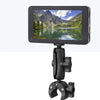 Black universal action camera clamp mount designed for bike and motorcycle handlebars.