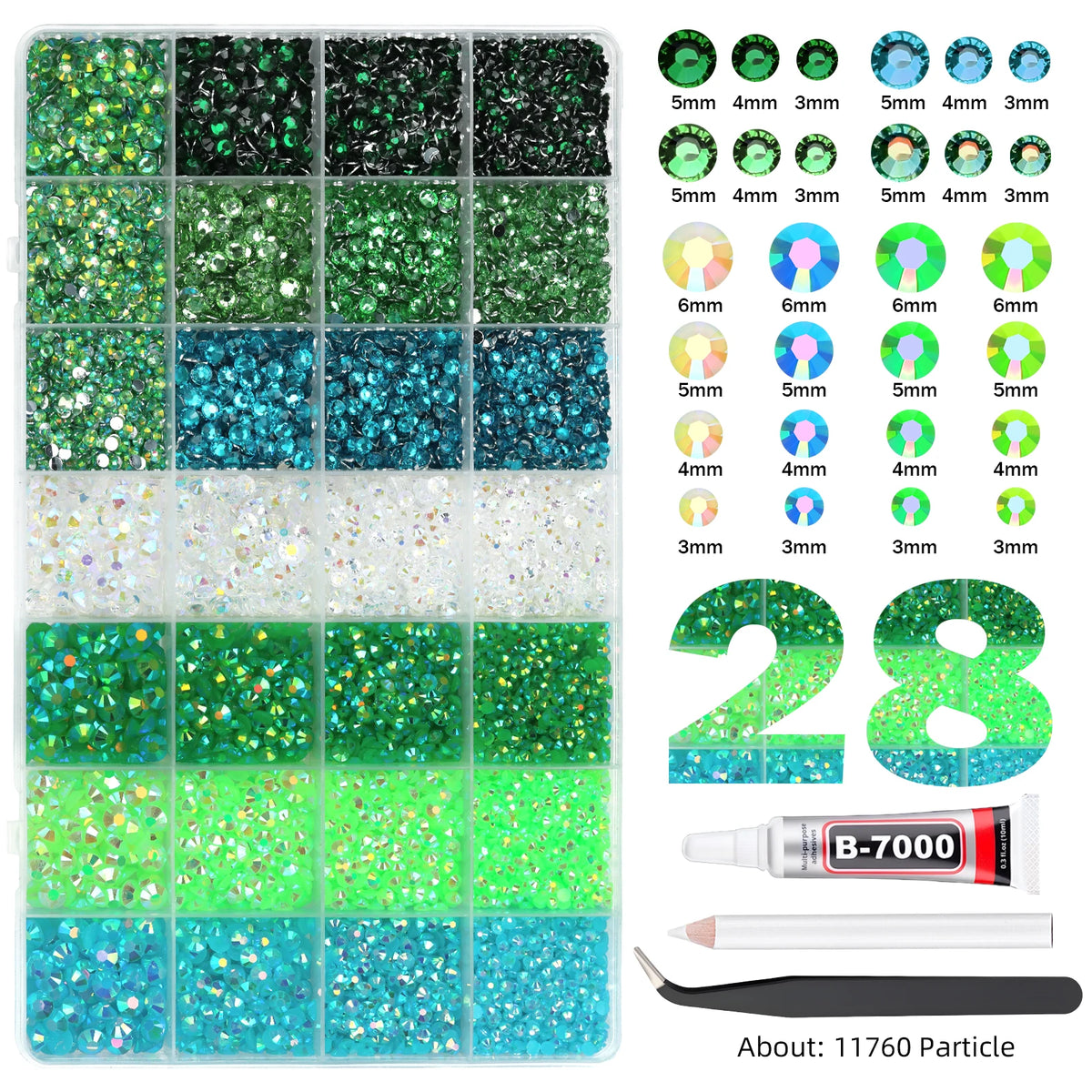 Mixed Color Resin Rhinestone Set with AB Finish – 24/28 Grid Flatback Drills for Crafting & Decoration