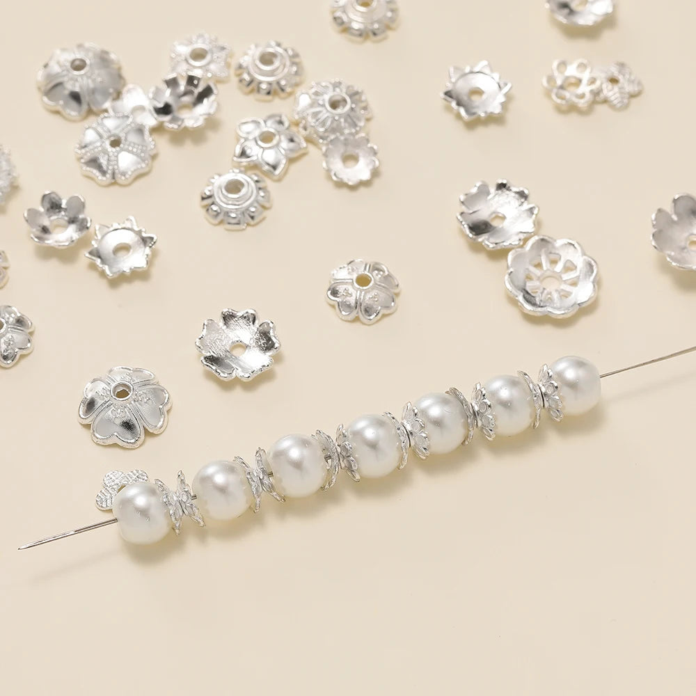 Decorative Flower Bead Caps for Jewelry Making – 50 Pack