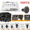 A variety of auto fastener clips and trim components are shown, including various sizes for grille, fender, and engine cover.