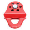 Red 3-ton heavy duty snatch block for off-road winching with a silver mounting plate and handle.