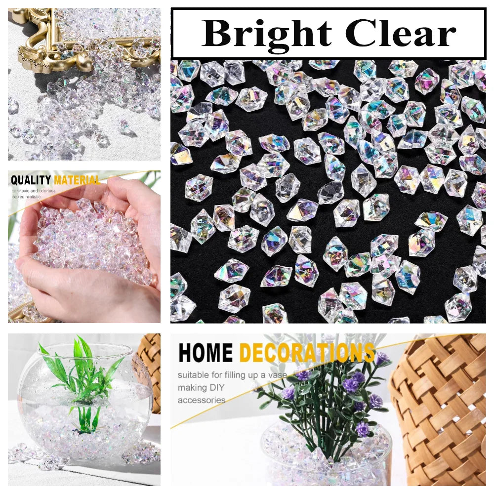 Bright clear acrylic crushed ice gems used for vase fillers and home decorations