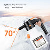 A hand is using a white electric foam sprayer to spray snow with a 70-degree angle.