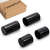 A box and several black magnetic docking hardware covers for Harley touring models.