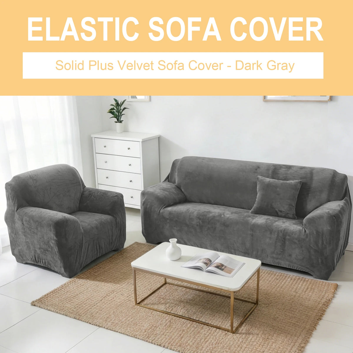 Stretch Velvet Non-Slip Sofa Cover for L-Shaped Couches