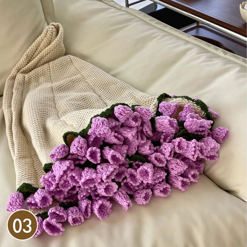 Hand Knitted Rose Bouquet Throw Blanket