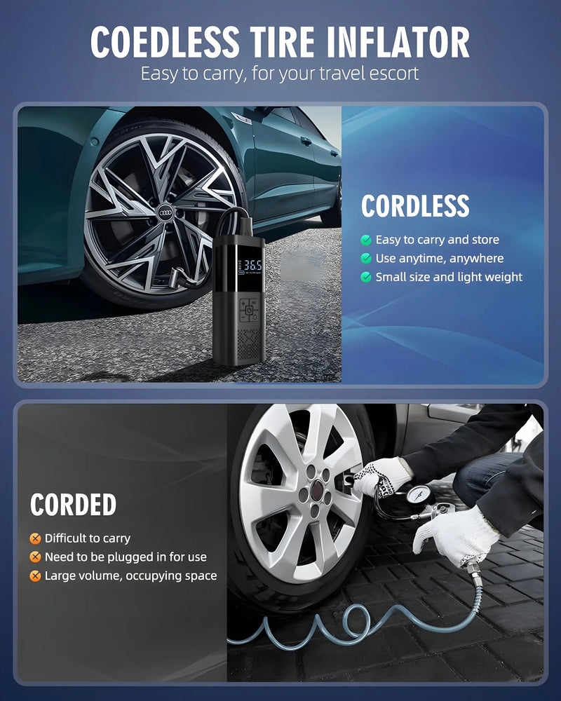 Cordless Portable Tire Inflator with Digital Gauge