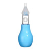 A blue gentle baby nasal aspirator with a clear silicone tip.