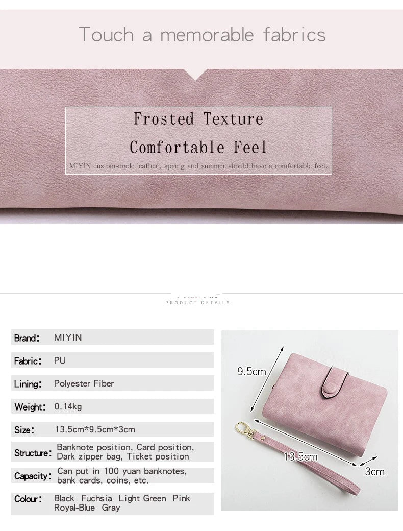 Compact Frosted Tri-Fold Wallet for Women